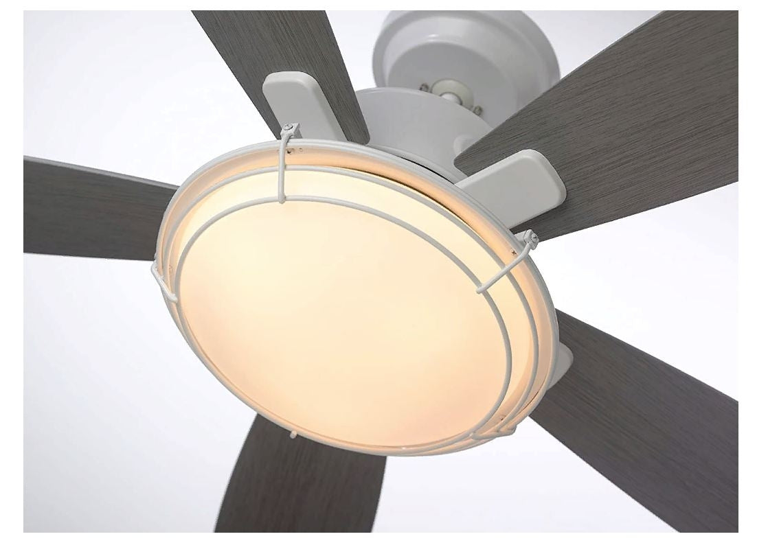 Emerson Rockpointe 54" Outdoor Wet Satin White Ceiling Fan Light Driftwood Blades CF630SW
