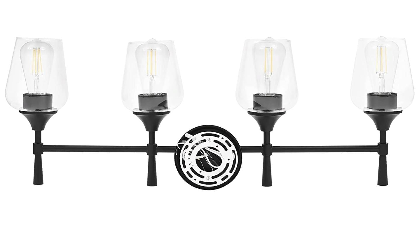 Sunset Lighting Black Vanity 4-Light for Bathroom | Wall Mount Fixture Clear Glass - F27014-31