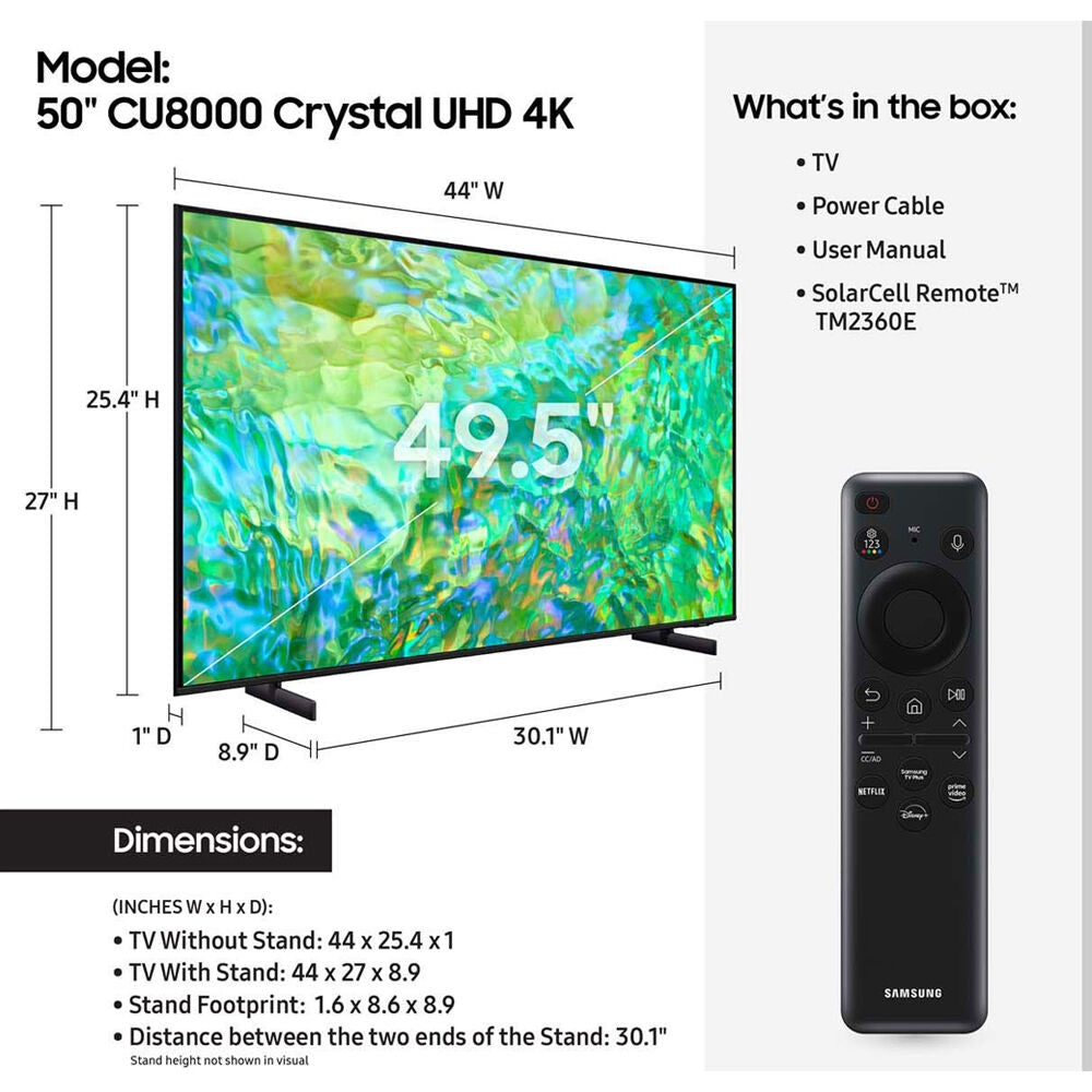 Samsung CU8000 Crystal UHD 50" 4K HDR Smart LED TV UN50CU8000FXZA
