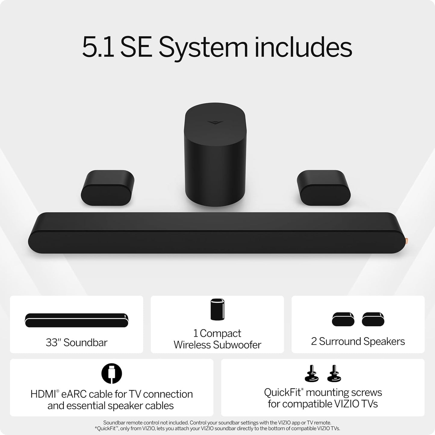 VIZIO 5.1 Soundbar, Wireless Subwoofer, Surround Sound w/ Dolby Atmos and DTS:X - Black SV510M-0806