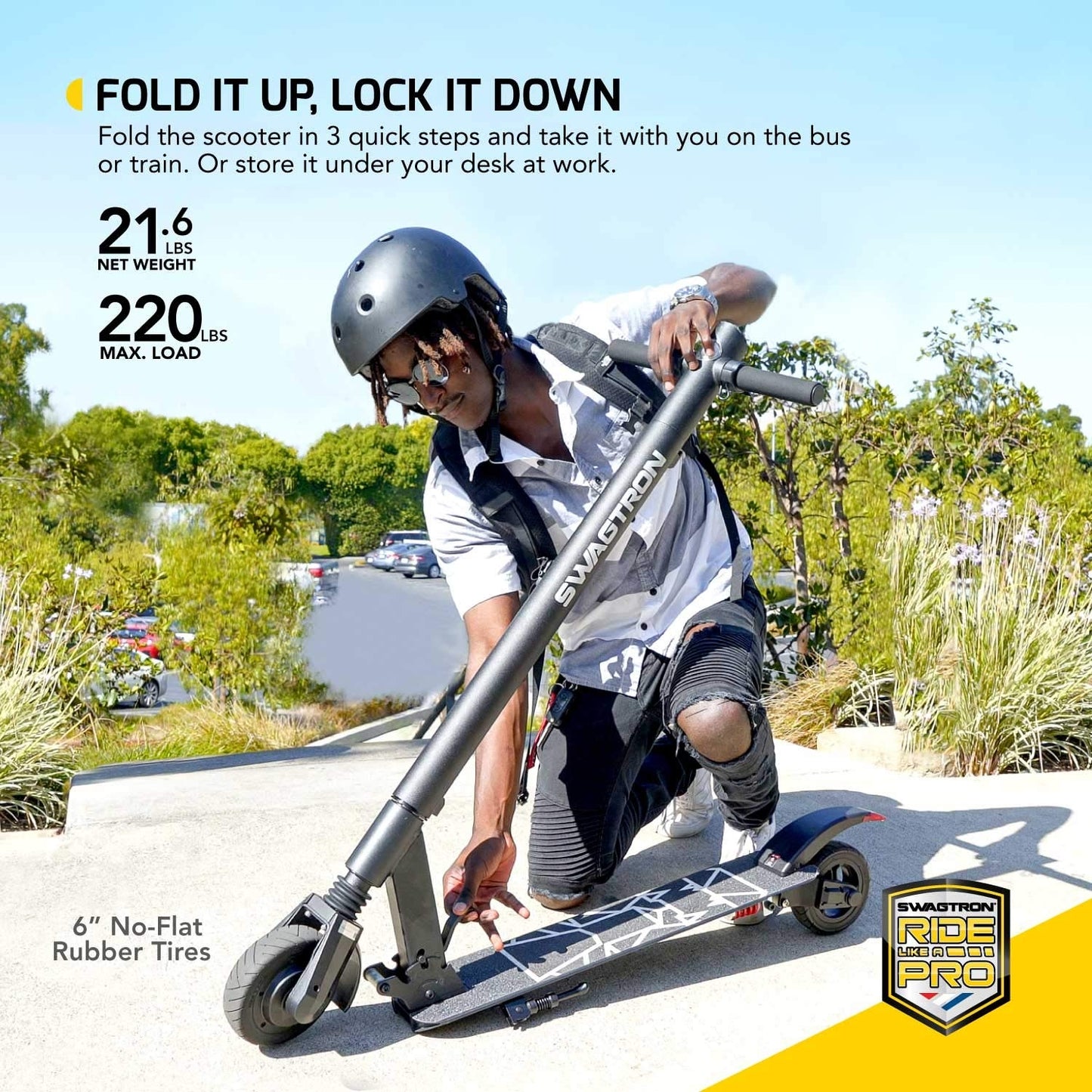 Swagtron Swagger 2 Plus Foldable Recreational Electric Scooter for Young Adults & Teens, Up to 220 lbs., Travel Range of 6.4 miles - 90228-2