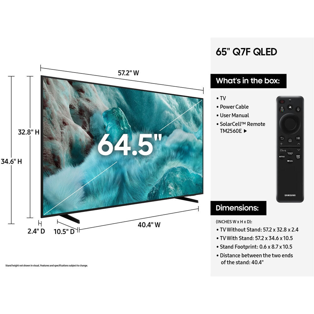 Samsung 65” Class Q7F Series QLED 4K UHD SamsungVision AI Smart Tizen TV QN65Q7FAAFXZA