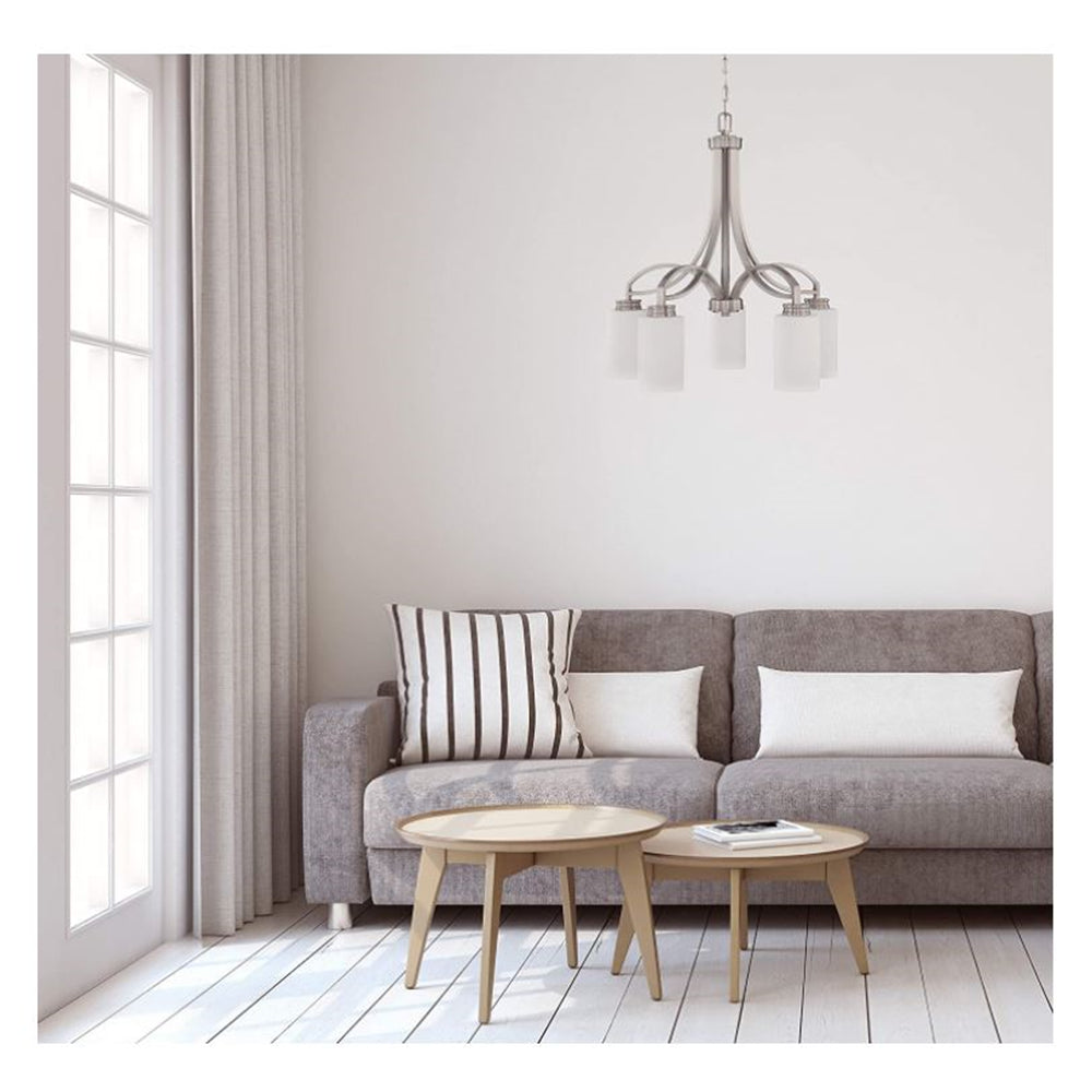 Sunset Lighting Dalton 5-Light Farmhouse Chandelier, Bright Satin Nickel F18006-80