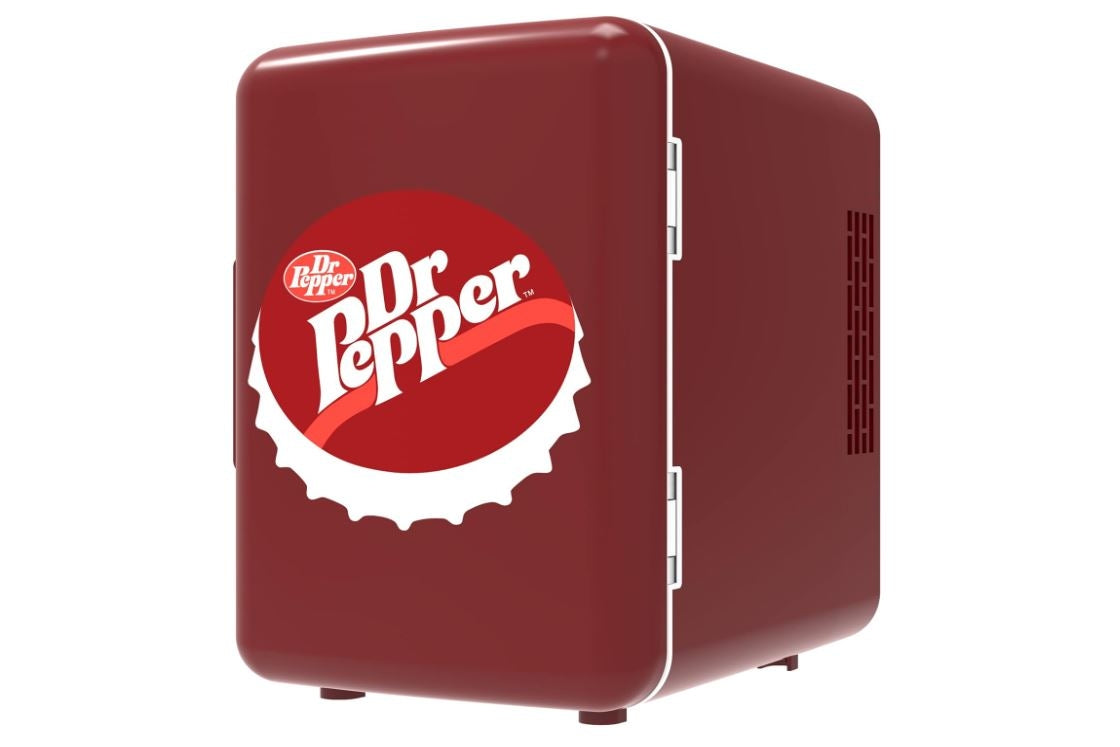 CURTIS MIS153DRP Dr. Pepper Retro Mini Portable Compact Personal Fridge Cooler, 4 Liter Capacity, 6 Cans Maroon, BURGUNDY Certified Refurbished