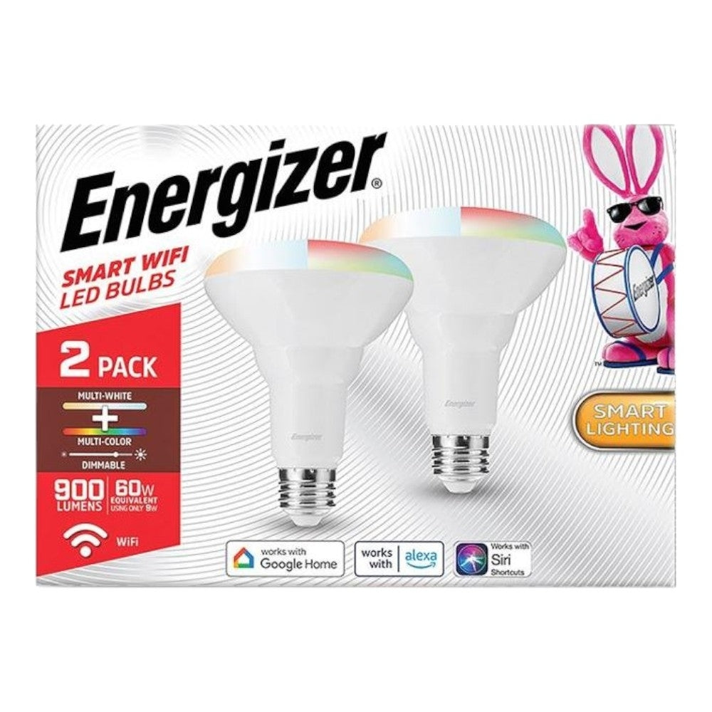 Energizer Connect Smart Wi-Fi BR30 White And Multi-Colored LED Flood Light Bulb 2-Pack EBC2-1002-PP2