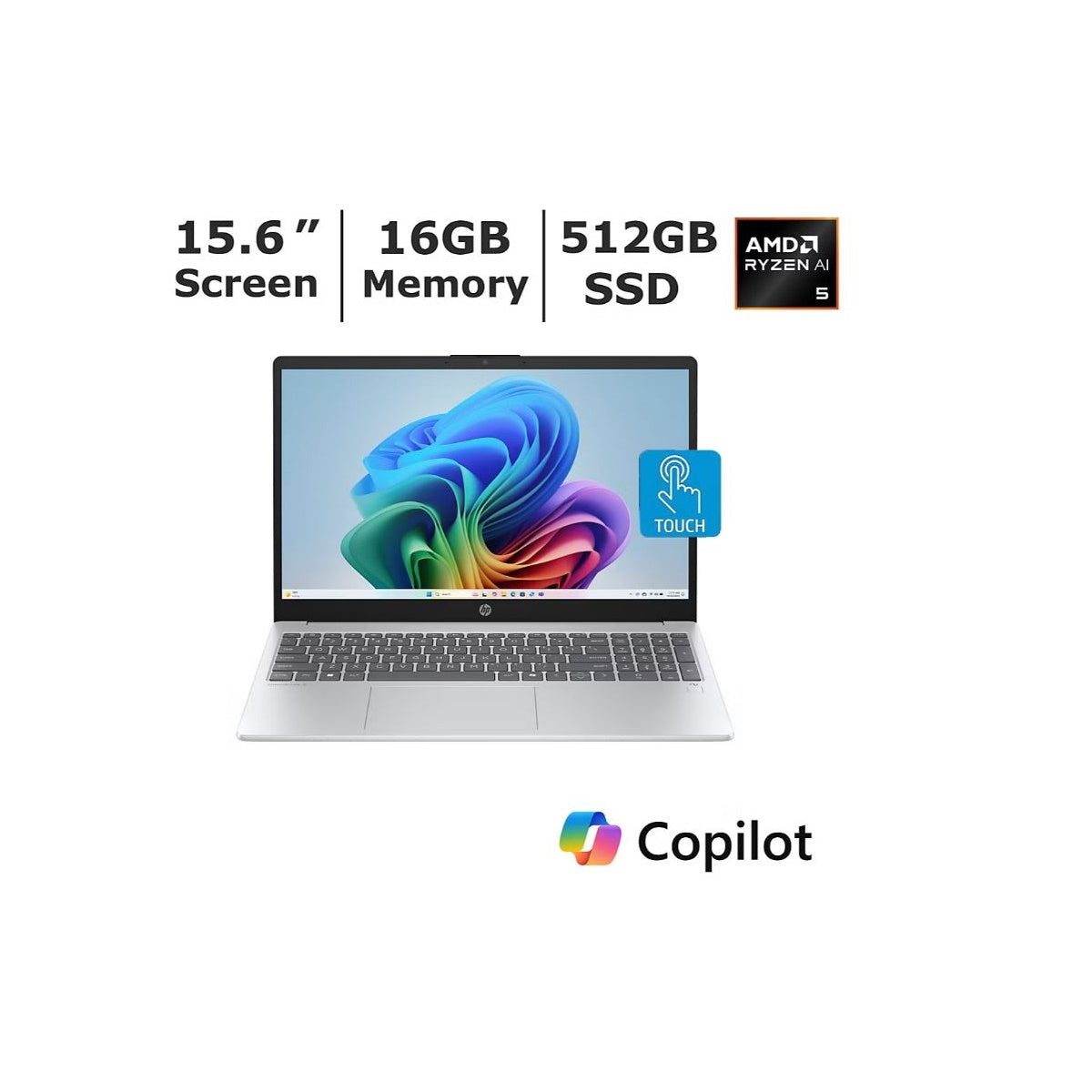 HP 15.6" FHD Touchscreen OmniBook 3 AMD Ryzen AI 5 340 16GB 512GB SSD - Silver BN1L0UA