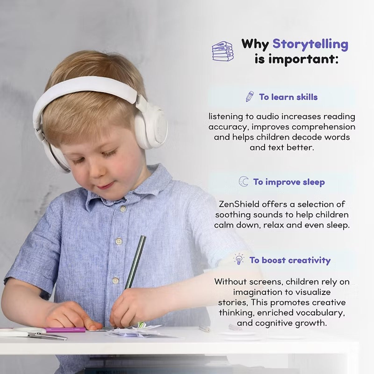 ONANOFF - StoryPhones Bluetooth Kids Folding On-Ear Storytelling Headphones with Mic, 20-Hour Play Time Bundle - Blue