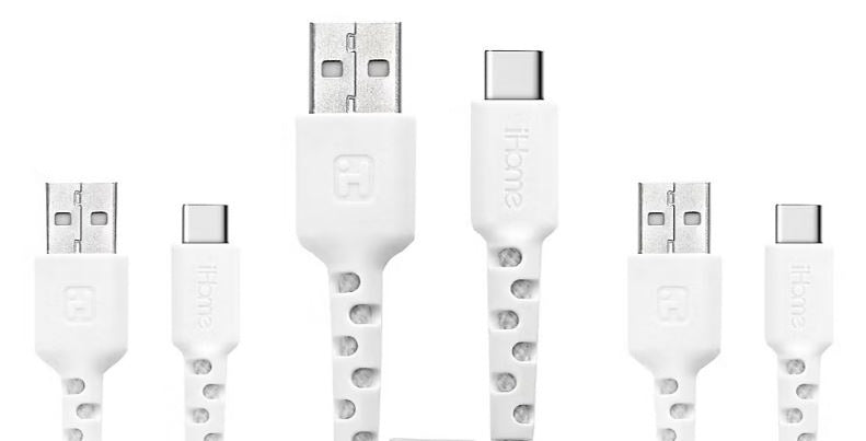 iHome TPE Durastrain USB-C to USB-A Nylon Braid Charging Cable Silicone Wrap 3PK 2IHCC2291W0L2