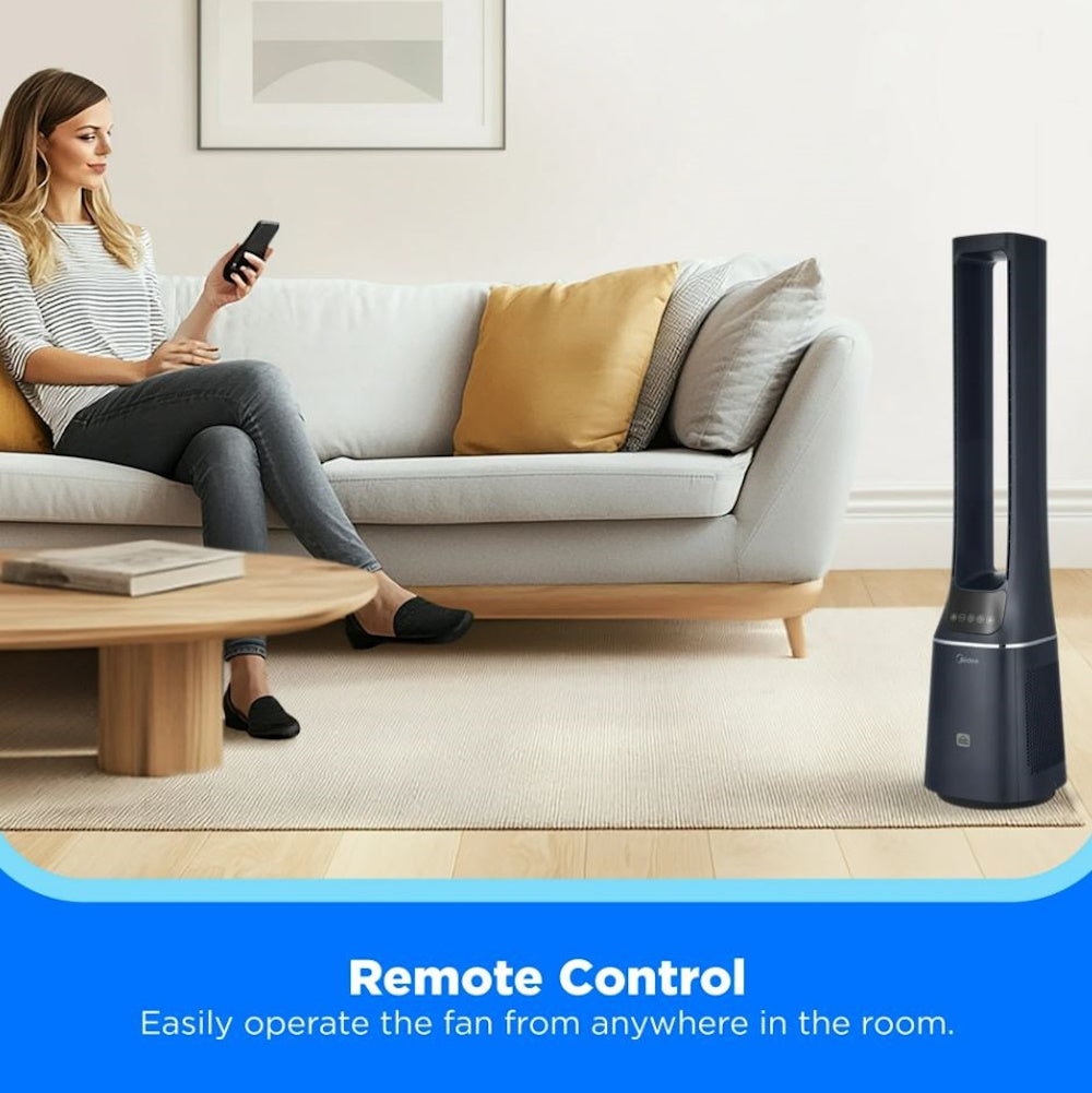 Midea 41" Bladeless Tower Fan & HEPA Air Purifier with Remote Control AMS150-PBW