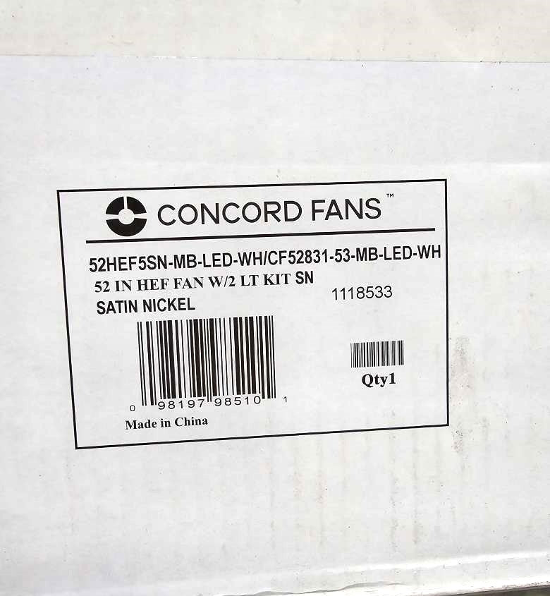 Concord Heritage Home 52" Satin Nickel LED Indoor Ceiling Fan Light Kit 5-Blade 52HEF5SN-MB-LED