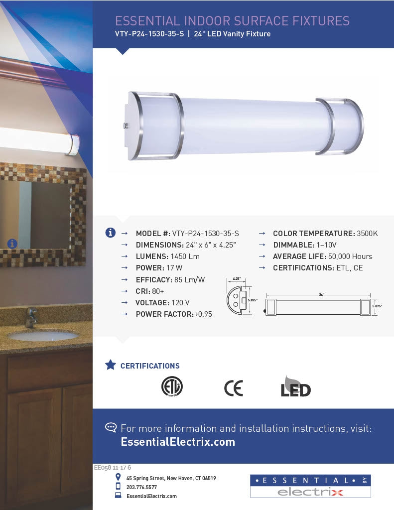 Electrix Essential 24 " LED Vanity 17W 1450 LM 3500K Half Round Dimmable