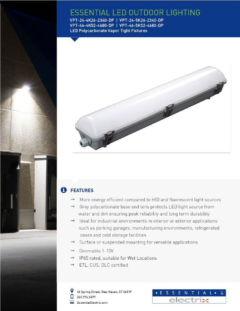 Elecrtrix 46" LED Polycarbonate Vapor Tight Fixture 4680LM VPT-46-4K52-4680-DP