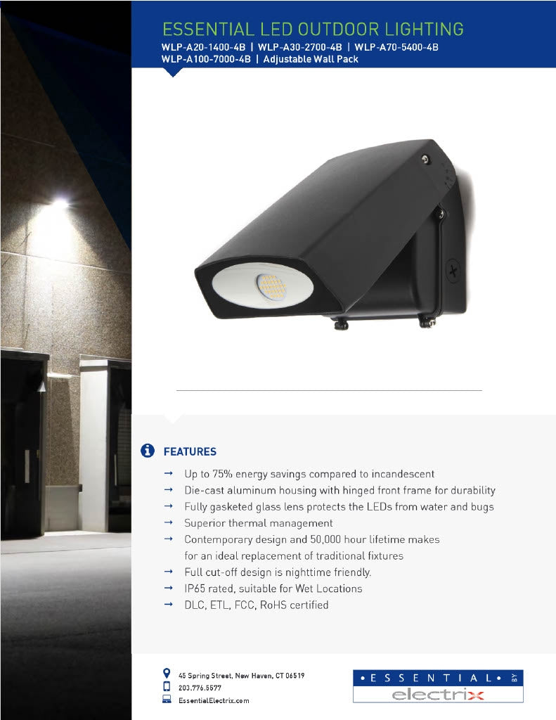 Electrix LED Adjustable Wall Pack 20W 1400lm IP65 rated Wet Locations 100-277V