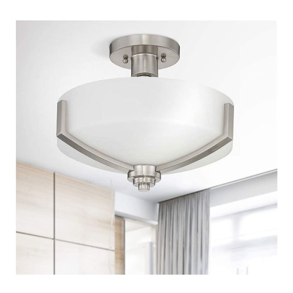 Sunset Lighting F22006-80 Hadley Three Light Semi Flush Mount, Opal Glass Dimmable with Bright Satin Nickel Finish