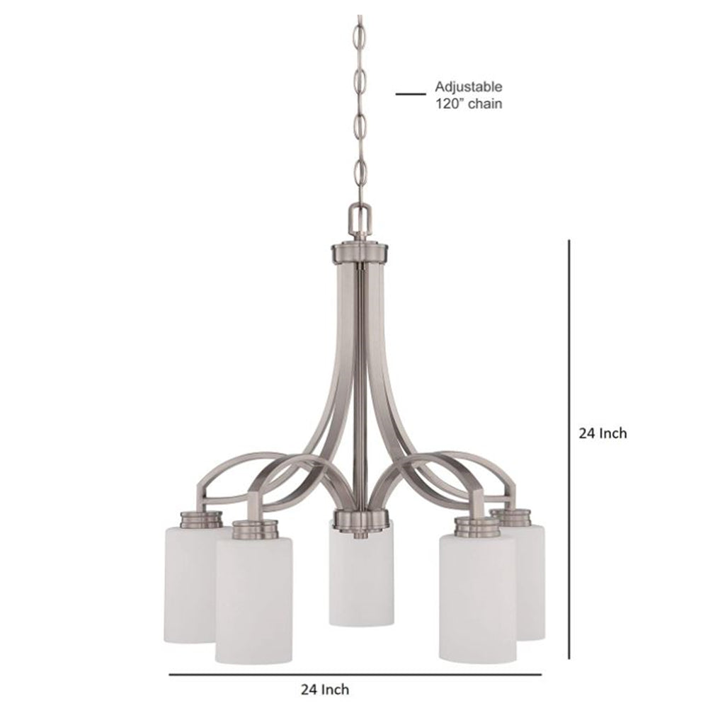 Sunset Lighting Dalton 5-Light Farmhouse Chandelier, Bright Satin Nickel F18006-80
