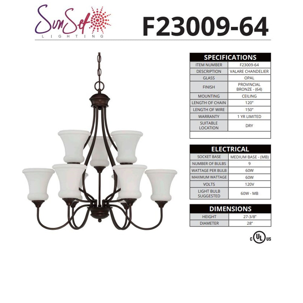 Luminance F23009-64 9-Light 60W MB Valare Two-Tier Chandelier