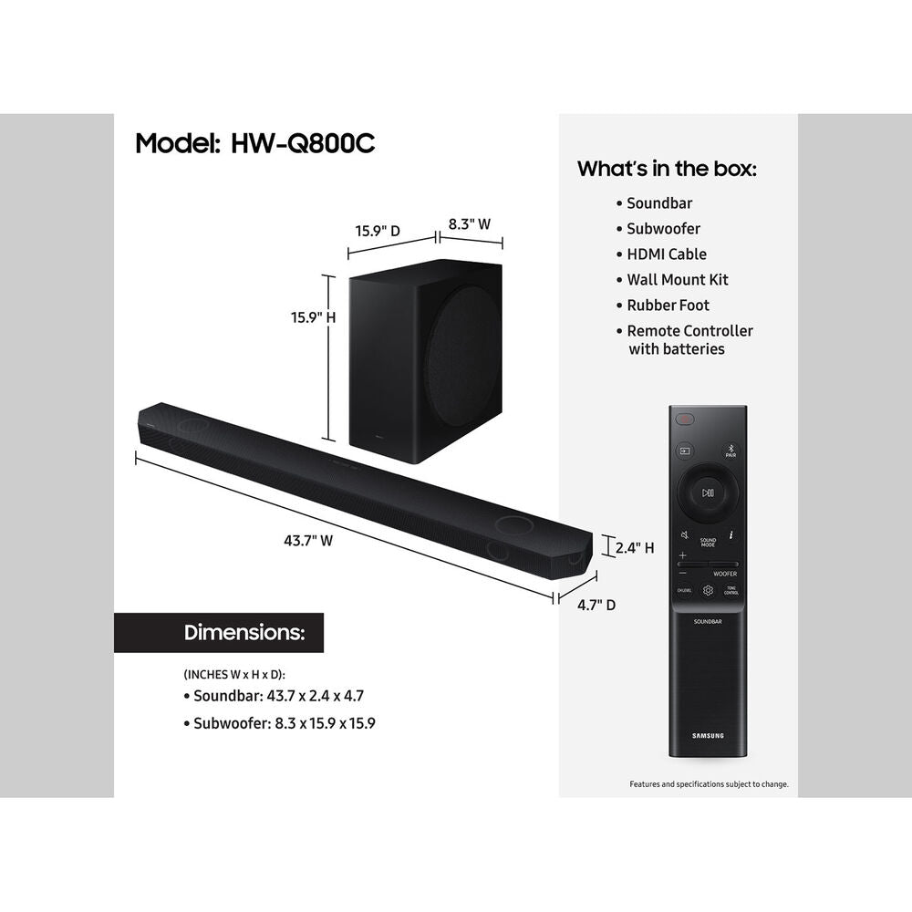 Samsung Q Series HW-Q800C 360W 5.1.2-Ch Dolby Atmos Soundbar System