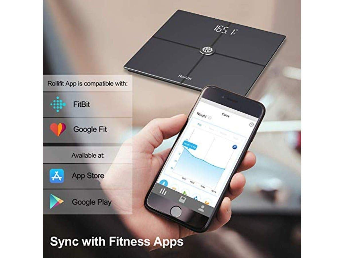 Rolli-Fit Smart Body Fat Scale, Digital Bathroom Weight Scale - High Precision Measurements Sync with Fitbit - TWGJ1337