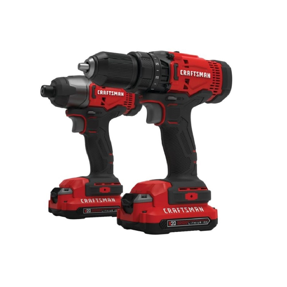 CRAFTSMAN V20 Cordless 2 Tool Combo Drill & Impact Kit w/ 2x 1.5 Ah Batteries and Charger CMCK200C2