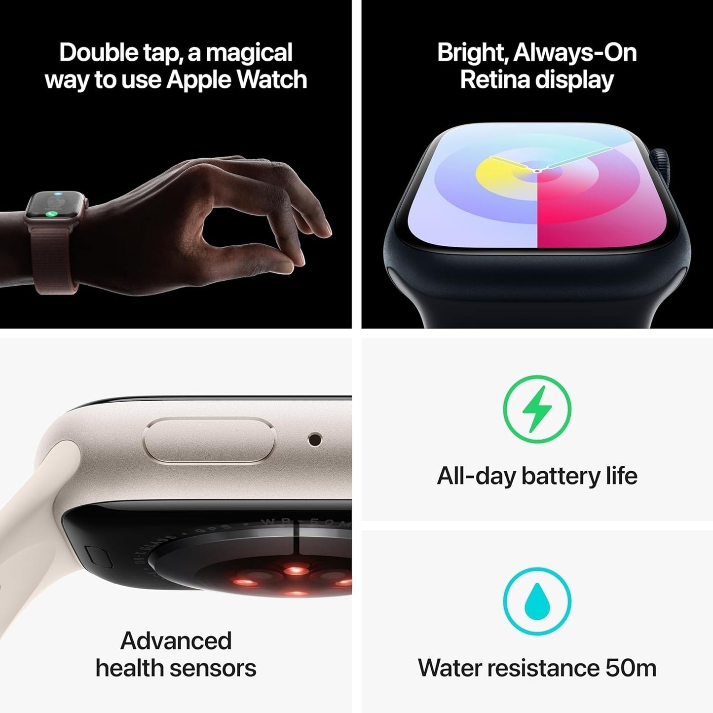 Apple Watch Series 9 GPS 45mm Aluminum Case w/ Midnight Sport Band M/L MR9A3LW/A