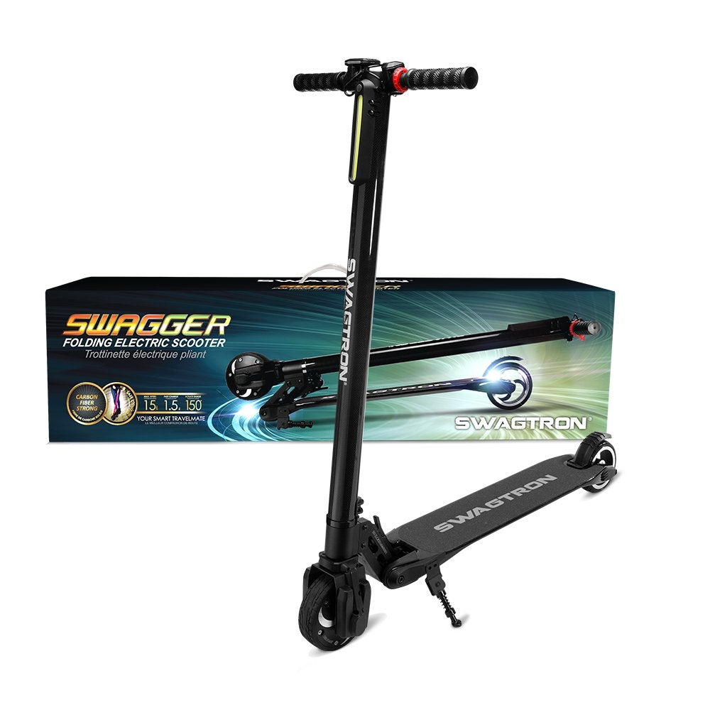 Swagtron Swagger SG-2 Foldable Electric Scooter with Cruise Control, Black SWGR2-2, Up to of 200 lbs., Fat Tires