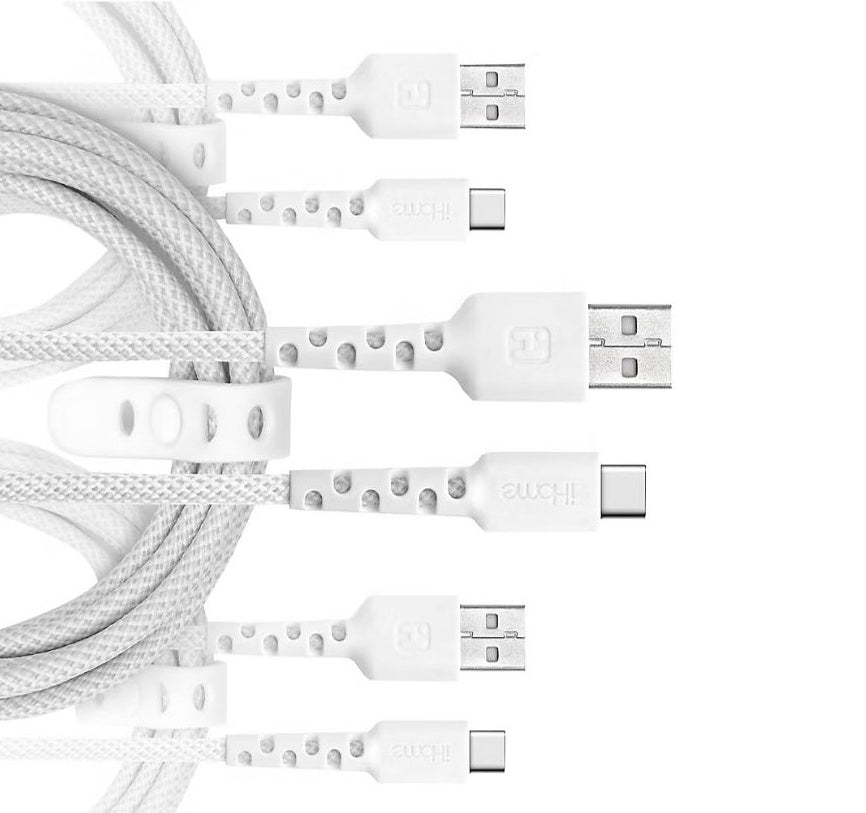 iHome TPE Durastrain USB-C to USB-A Nylon Braid Charging Cable Silicone Wrap 3PK 2IHCC2291W0L2