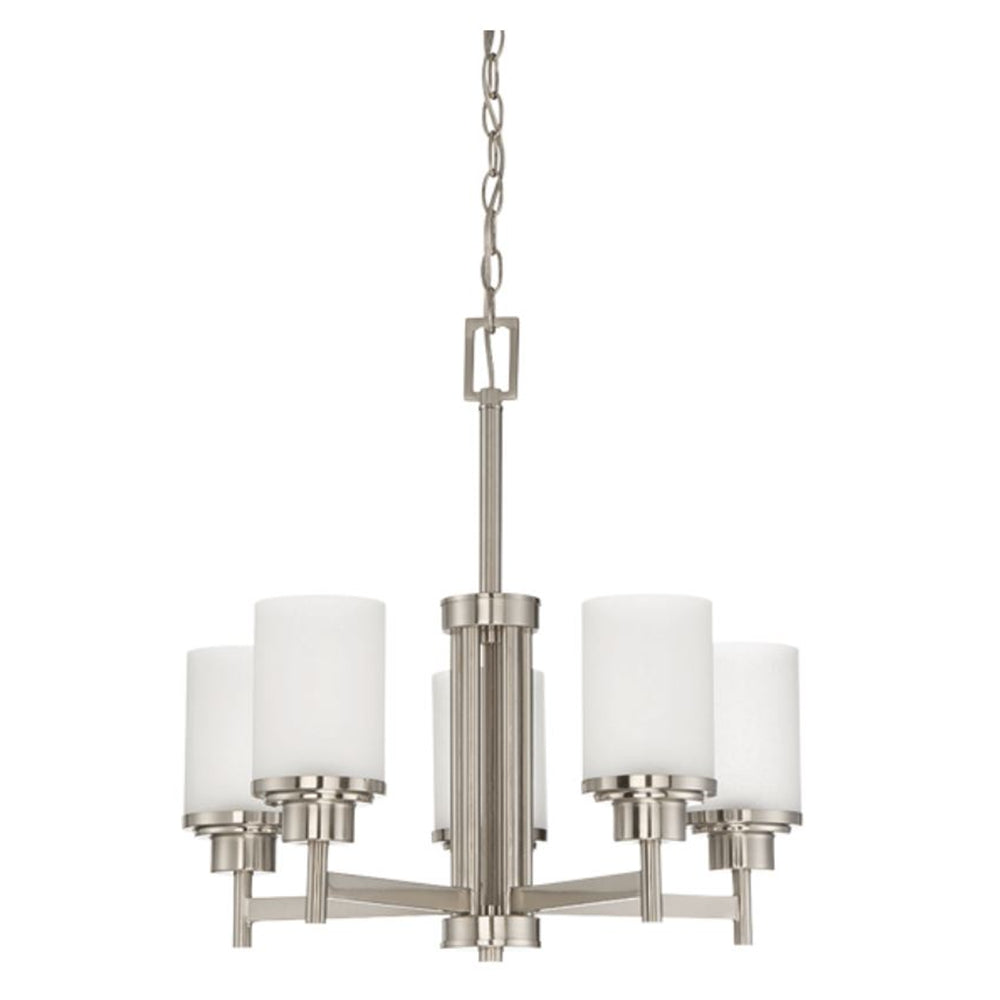 Sunset Lighting F17025-80 Somes Five Light Chandelier Linen Glass, Dimmable With Bright Satin Nickel Finish