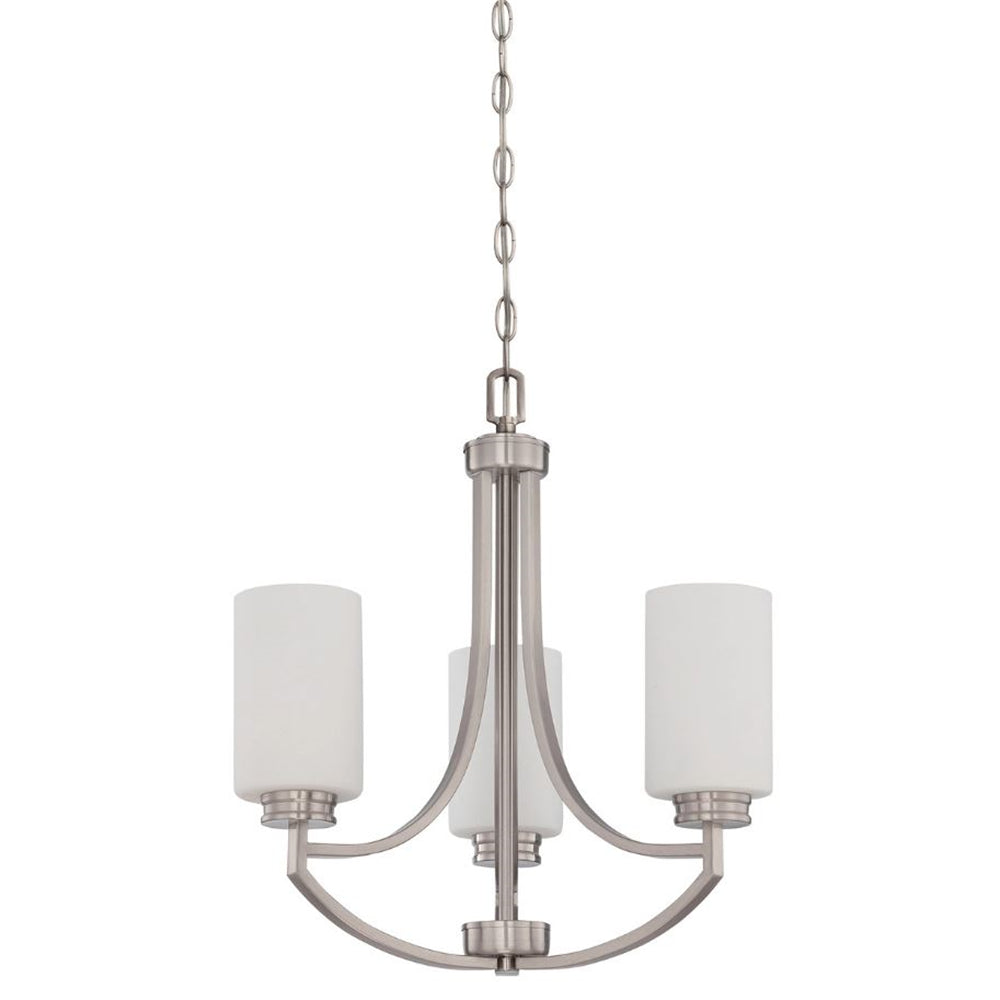 Sunset Lighting Dalton 3-Light Chandelier Opal Etched Glass Bright Satin Nickel Finish F18003-80