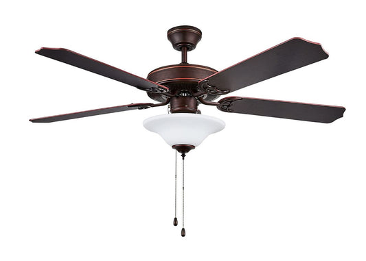 Concord Heritage 52" LED Ceiling Fan Indoor Light Fixture 5 Blade, Bronze/White Glass 52HES5ORB-MB-LED-WH