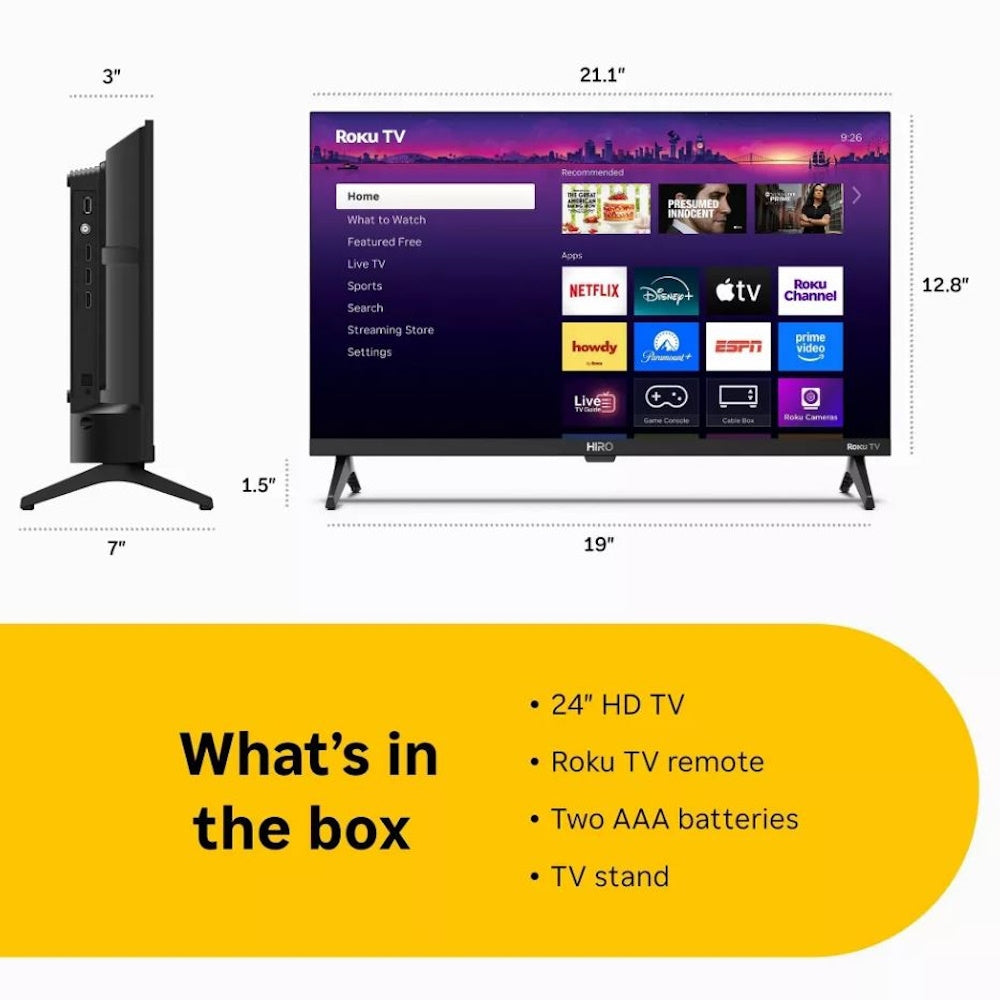 Hiro Roku 24" 720p HD Smart Flat Screen LED Roku TV with Dolby Audio for Streaming H24C2C4