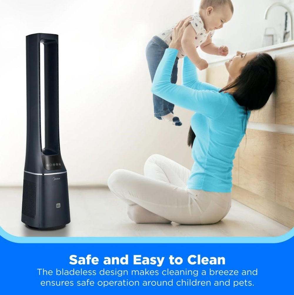 Midea 41" Bladeless Tower Fan & HEPA Air Purifier with Remote Control AMS150-PBW