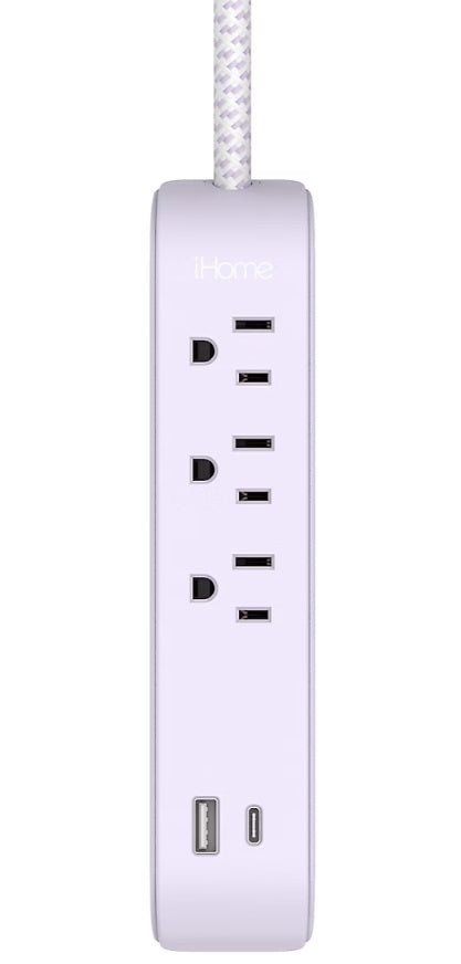 iHome Power Strip with USB and Cord Purple 2IHAC2268H0L2