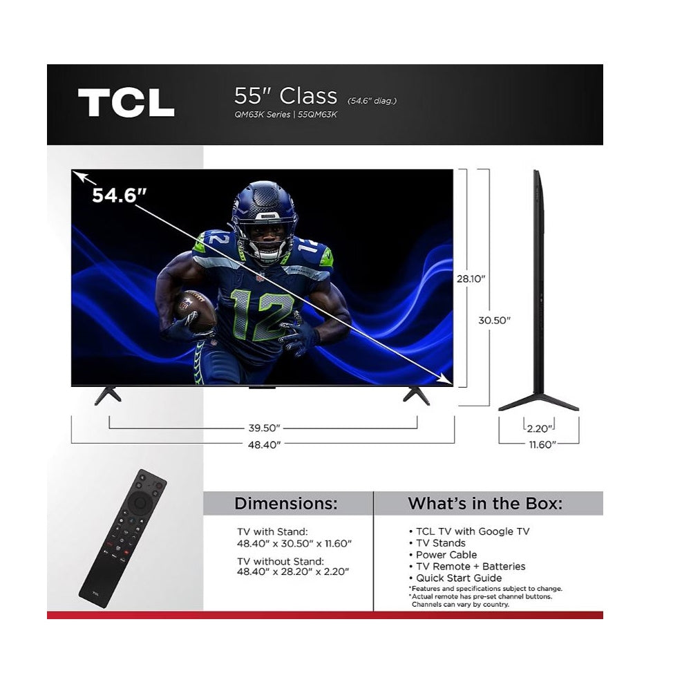TCL 55" QM63K Series QD-Mini LED QLED 4K UHD Smart TV with Google TV 55QM63K