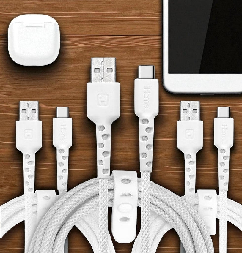 iHome TPE Durastrain USB-C to USB-A Nylon Braid Charging Cable Silicone Wrap 3PK 2IHCC2291W0L2