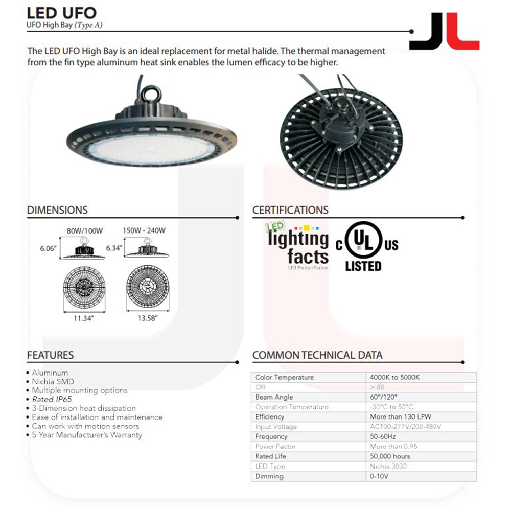 LUMINANCE LED UFO High Bay Light 200W 4000K EV-U200W_D2DZ