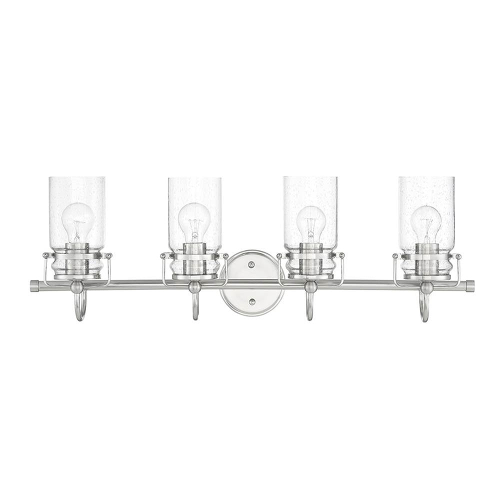 Sunset Lighting Qairo 4-Light Mb Vanity Clear Seeded Glass Bright Satin Nickel F25204-80