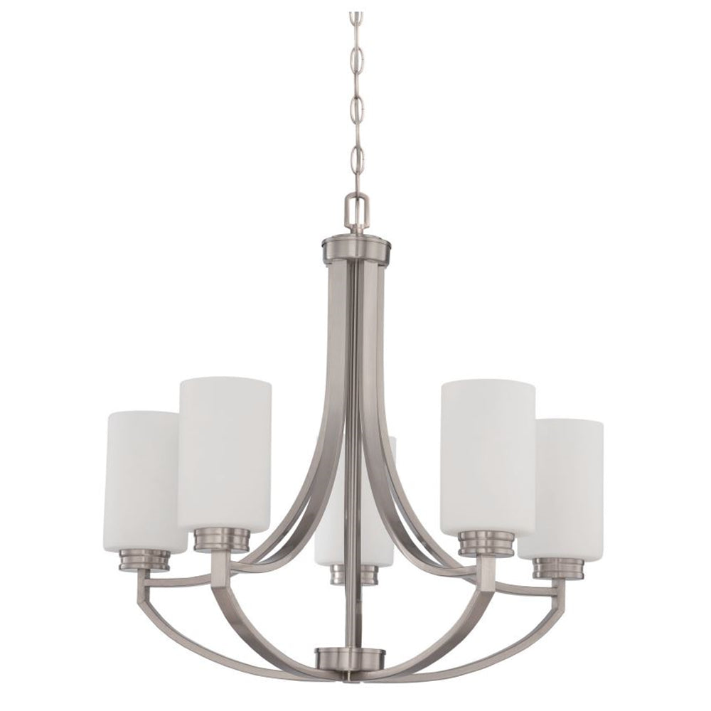 Sunset Lighting Dalton 5-Light Chandelier 100W Opal Etched Glass, Dimmable - With Bright Satin Nickel Finish - F18005-80