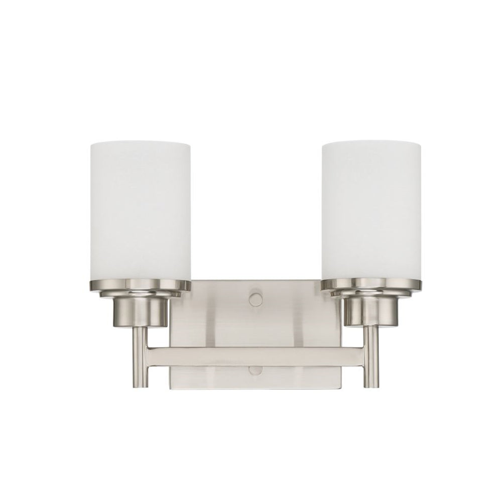 Sunset Lighting Somes 2-Light Vanity Linen Glass, Dimmable Bright Satin Nickel Finish F17032-80