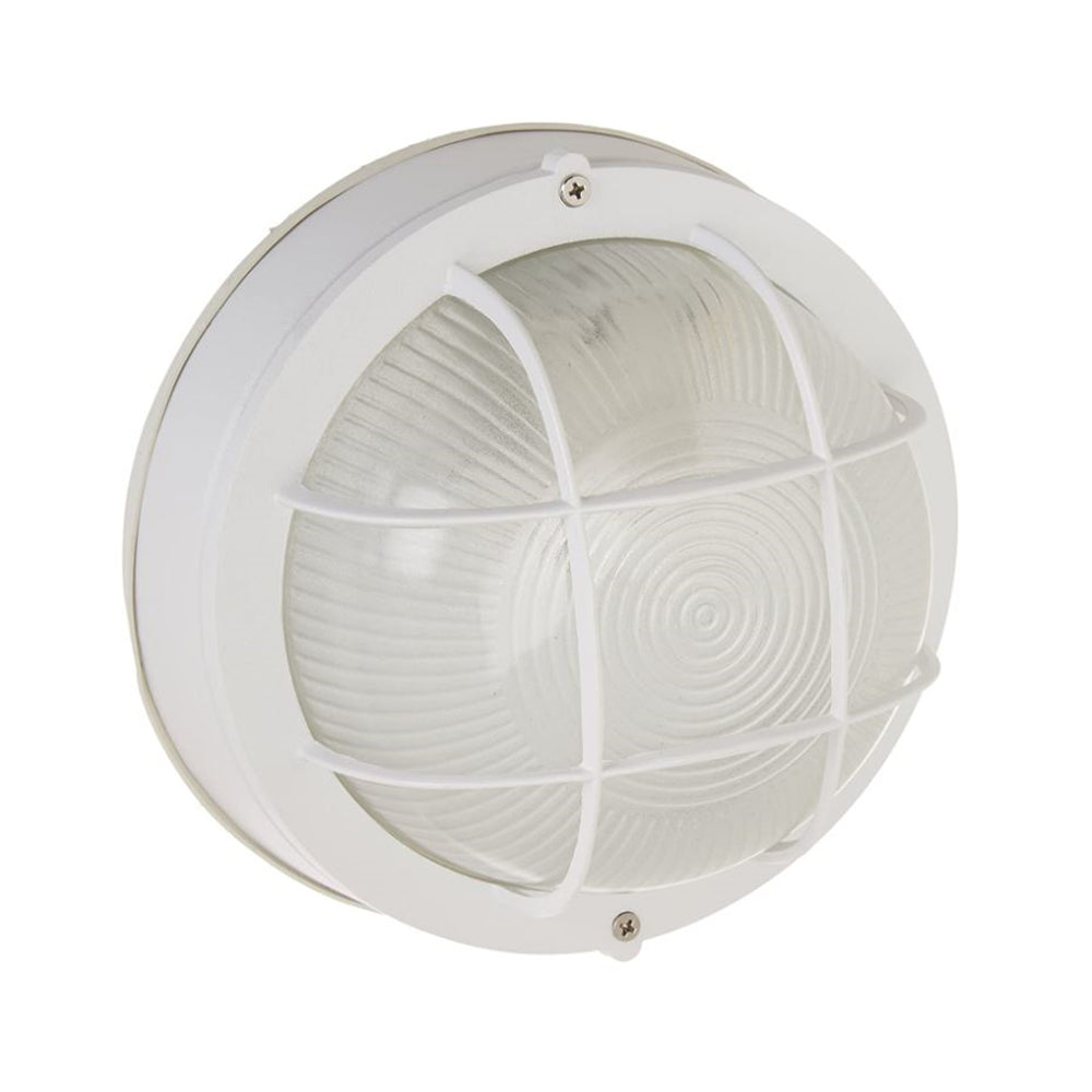 Sunset Lighting 7-7/8" Outdoor Flush Mount w/ Frosted Prismatic Glass, White Finish - F7986-30