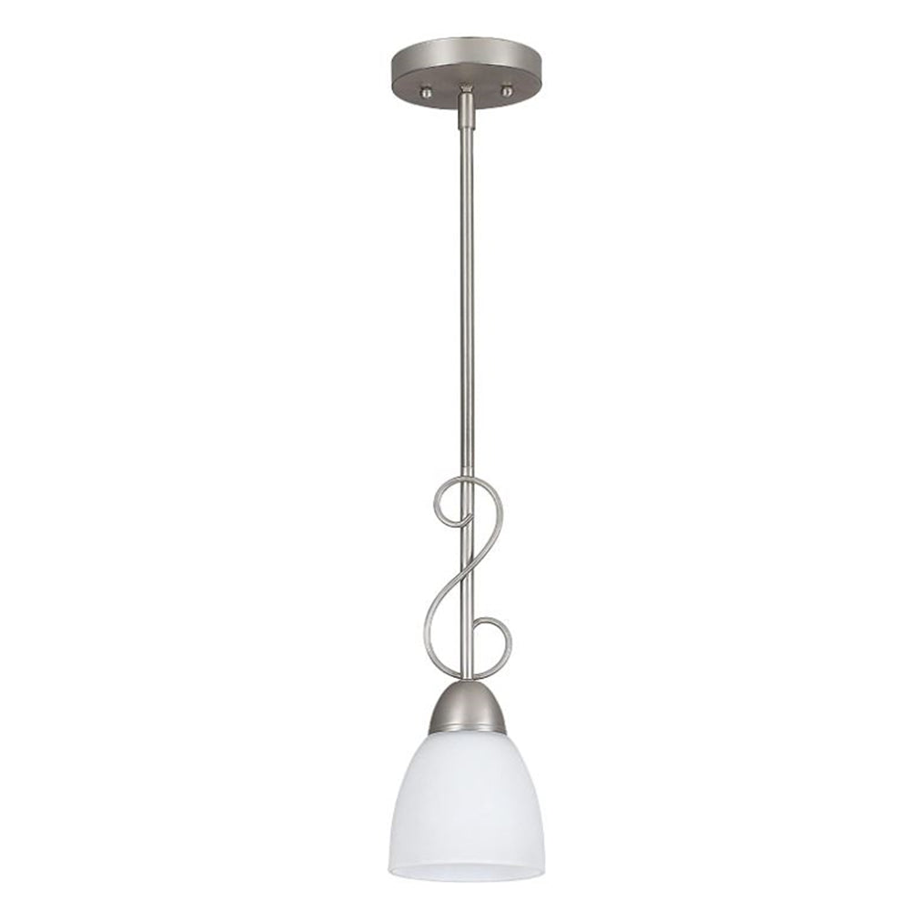 Sunset Lighting 5-1/8" 1-Light Pendant Opal Glass, Satin Nickel Finish F2474-53