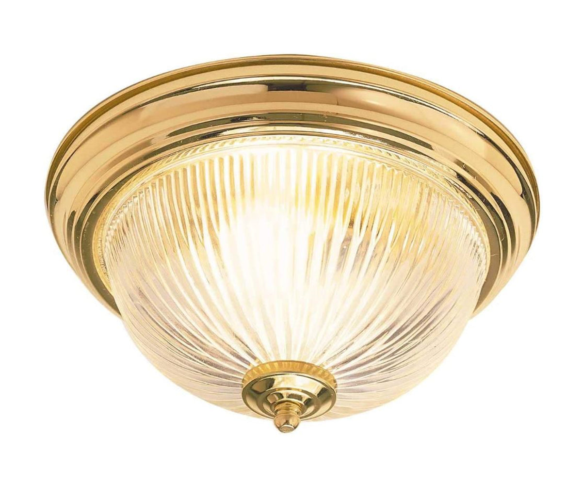 Sunset Lighting 2-Light 12" Convertible Flush Mount Polished Brass Finish Clear Prismatic Glass F7500-10