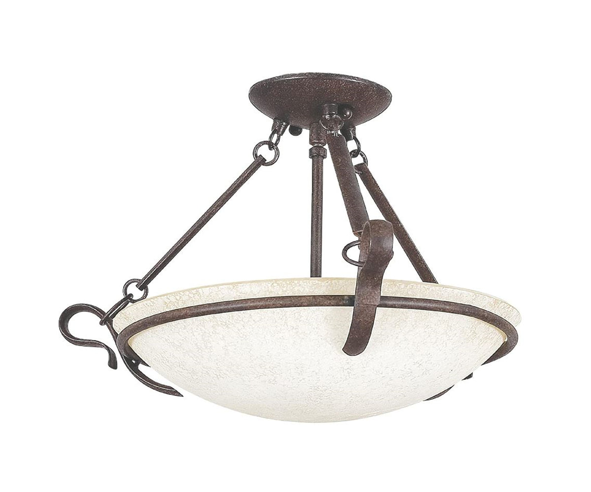 Sunset Lighting 3-Light Semi Flush Mount 100W w/ Turismo Glass, Rubbed Bronze Finish - F5486-62