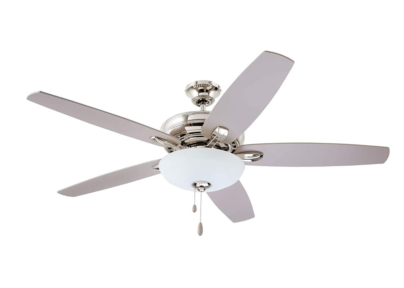 kathy ireland HOME Ashland LED Ceiling Fan with Light Kit | 52 Inch Fixture with 5 Blades, Removable Glass Shade, and Pull Chain | Low Profile Hugger with Dual Mount and Downrod, Polished Nickel