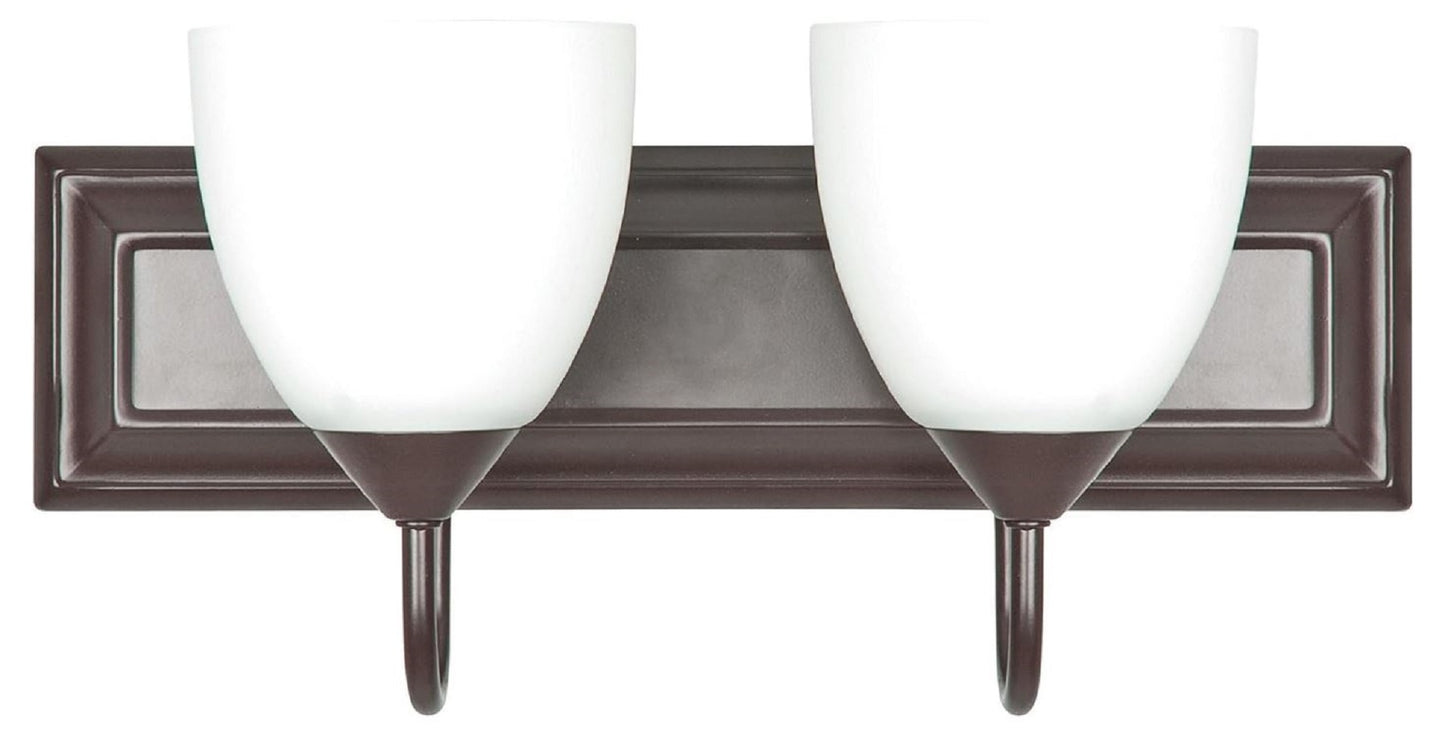 Sunset Lighting 2-Light Vanity with Round Milk Glass, Oiled Bronze Finish F3622-44