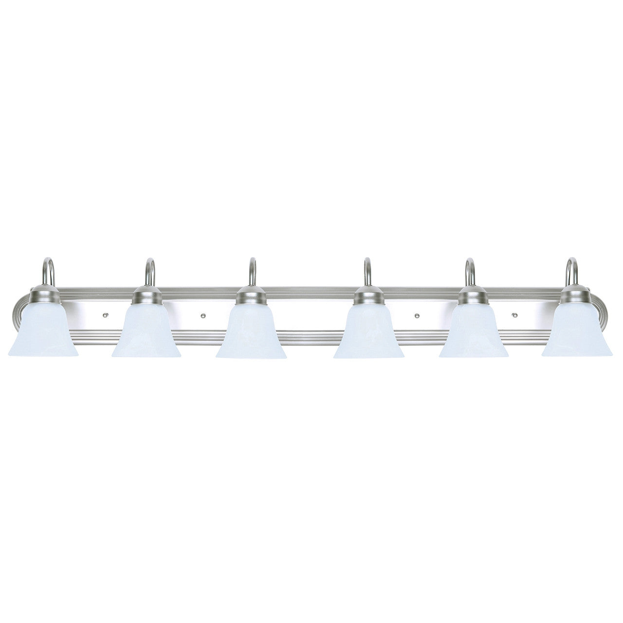 Sunset Lighting F3566-53 Raceway 6-Light Vanity, Faux Alabaster, Satin Nickel Finish