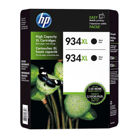 HP 934XL High Yield Ink Cartridge 2-Pack - Black F6T96BN