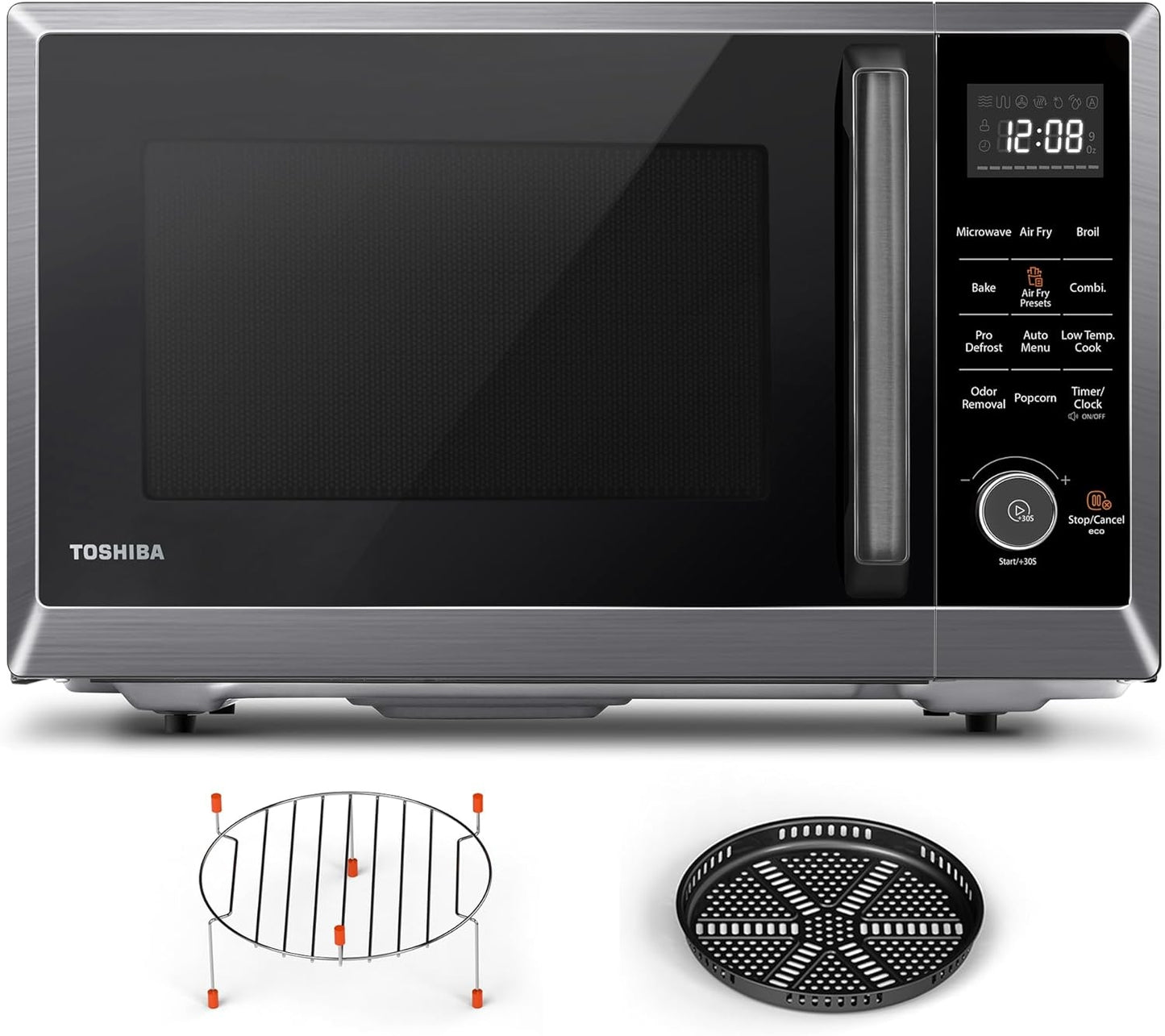 Toshiba 1.0 Cu. ft 8-in-1 Air Fryer Microwave Oven Combo, 1000 Watts, Black Stainless Steel, ML2-EC10SA(BS)