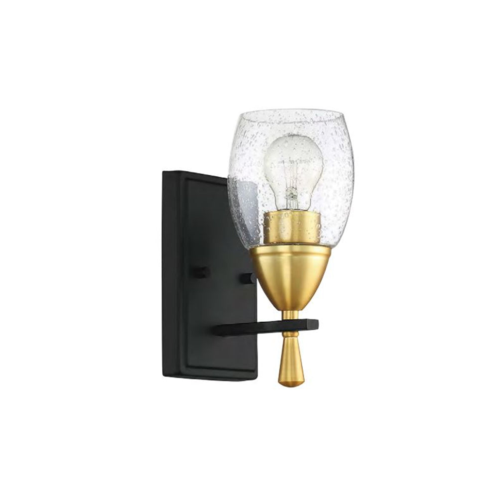 Sunset Kelston 1-Light Sconce 100W Clear Seeded Matte Black and Satin Gold F7531-23