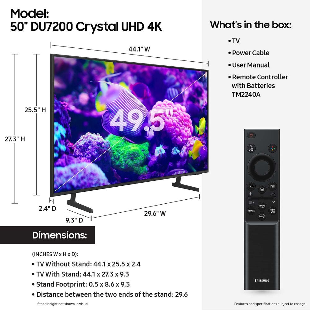 Samsung DU7200 Series 50" 4K HDR Smart LED TV UN50DU7200FXZA