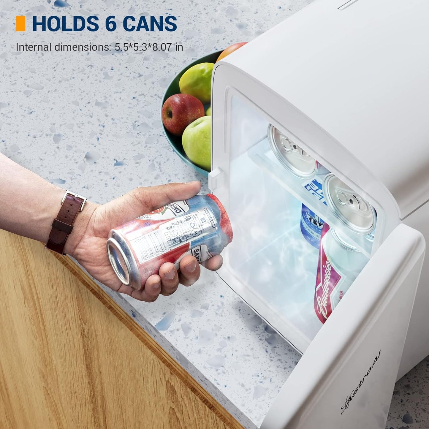 AstroAI Mini Fridge Portable AC/DC Powered Thermoelectric System Cooler 4 Liter/6 Can White ASIM040W